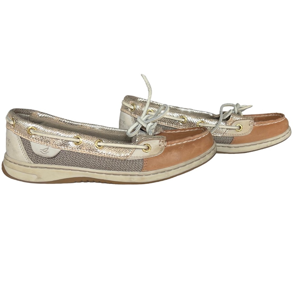 Sperry Top-Sider Angelfish Tan & Gold Metallic Boat Shoes Loafers Women's Size 6